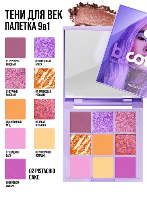 Тени для век, палетка Violet Macarons 01