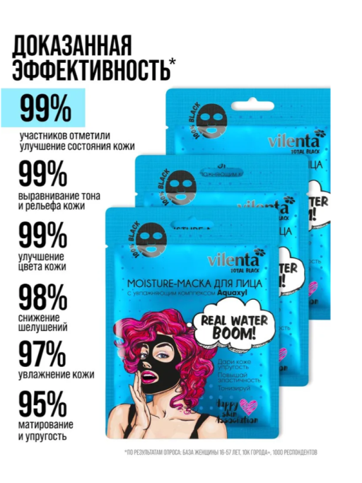 Маска для лица тканевая очищающая от прыщей и черных точек 3шт. REAL WATER BOOM