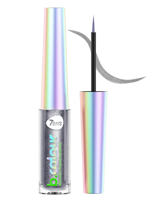 Подводка для глаз жидкая с эффектом металлик 01 серый, B.COLOUR, 7DAYS, 3,3ML
