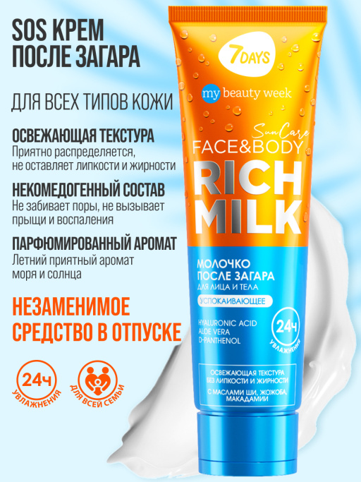 Молочко для лица и тела после загара успокаивающее с д-пантенолом SUN CARE RICH MILK