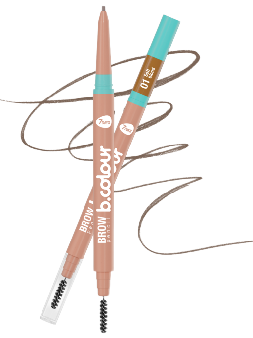 Карандаш для бровей коричневый автоматический + щеточка 2в1 / 01 SOFT BLOND