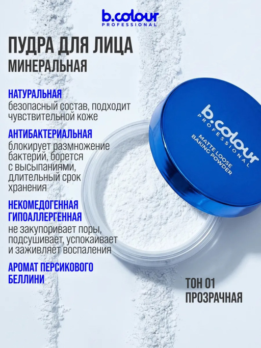Пудра для лица матирующая рассыпчатая белая 01