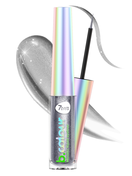 Подводка для глаз жидкая с эффектом металлик 01 серый, B.COLOUR, 7DAYS, 3,3ML