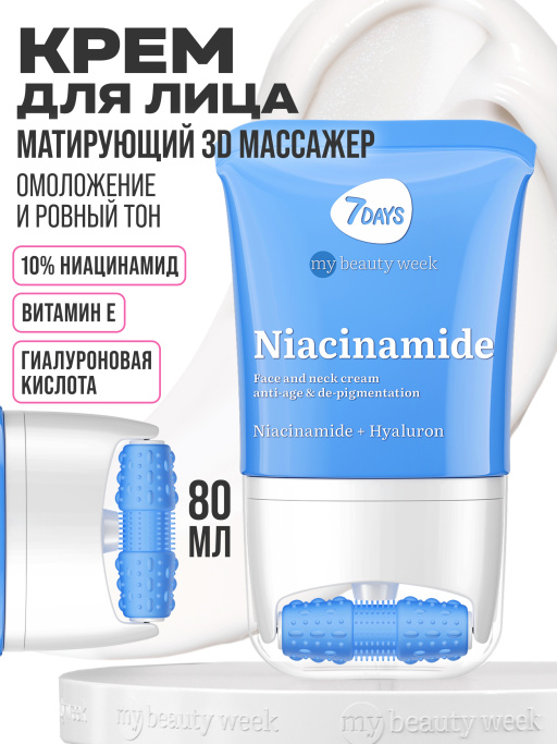 Ниацинамид для лица 10%, крем для лица матирующий, массажер 2в1, 80 ml NIACINAMIDE