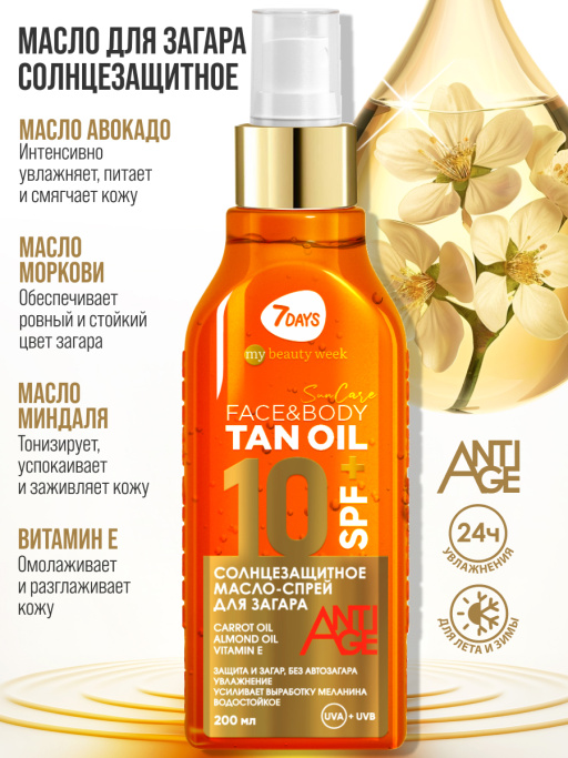 Масло для загара тела солнцезащитное водостойкое SUN CARE TAN OIL SPF 10+