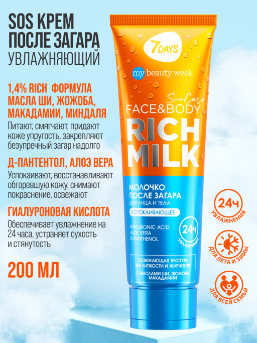 Молочко для лица и тела после загара успокаивающее с д-пантенолом SUN CARE RICH MILK
