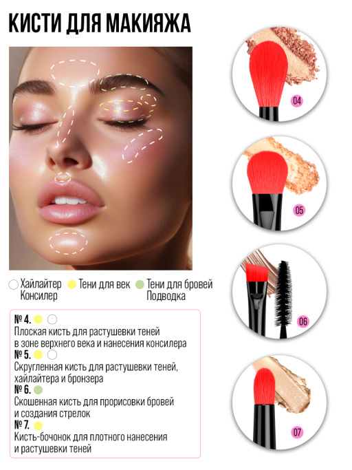 Набор кистей для макияжа, набор 4 шт
